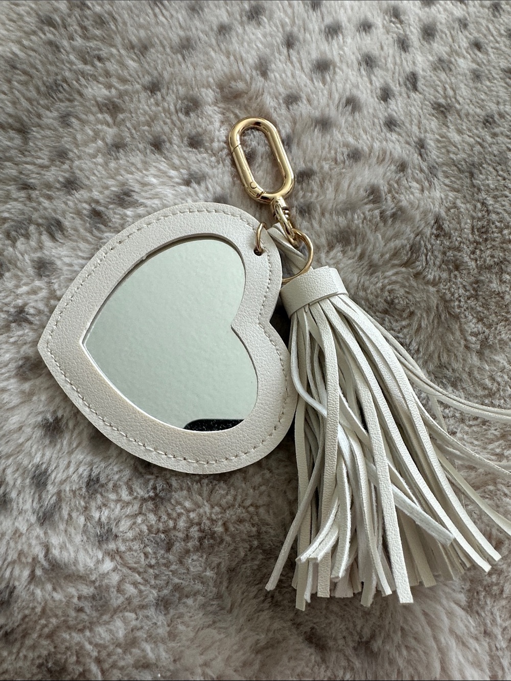 Heart Mirror Tassel Keychain - Cream
